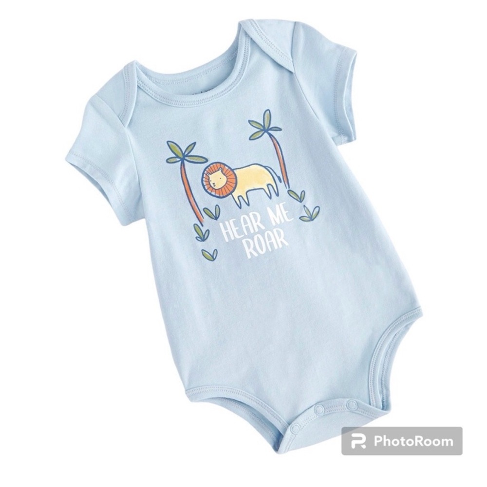 Baby Boy Bodysuit 0-3M Blue Lion “Hear Me Roar” Short Sleeve One-Piece